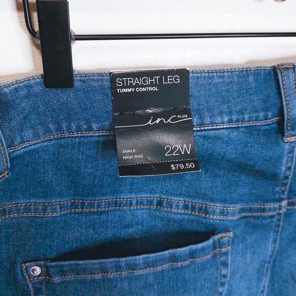 INC International Concepts NWT Tie Waist Raw Hem Straight Leg Cropped Jeans 22W - Picture 7 of 9
